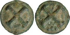 ANCIENT COINS. GREEK COINS. Apulia, Luceria (c.271-212 B.C.), Aes Grave Quincunx, 40.47g.Large X or four-spoked wheel on raised circle. Rev. Large X or four-spoked wheel on raised circle, five pellets