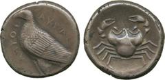 ANCIENT COINS. GREEK COINS. Sicily, Akragas (c.465-446 B.C.), Silver Tetradrachm, 16.84g, 4h. AKPAC-ANTOΣ , eagle standing left. Rev. Crab, within shallow incuse circle (SNG Lockett 690 (these dies); 