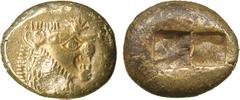 ANCIENT COINS. GREEK COINS. Ki ngdom of Lydia, Time of Alyattes to Kroisos (c.610-546 B.C.), Electrum Trite, 4.74g.Mint of Sarde s.Head of roaring lion facing right, sun with multiple rays on forehead