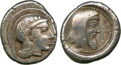 ANCIENT COINS. GREEK COINS. Dynasts of Lycia, Kherei (c.440-410 B.C.), Silver Stater, 8.54g, 5h.Minted at Pinara.Head of Athena facing right, wearing a crested Attic helmet decorated with three olive-