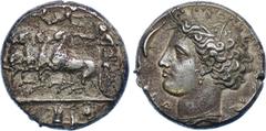ANCIENT COINS, GREEK COINS, Sicily, Syracuse, Dionysios I (c.405-367 BC), Silver Dekadrachm, 43.33g, 9h. Reverse die signed by the artist Euainetos. Struck c.400 BC. Charioteer, wearing a long chiton 