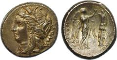 ANCIENT COINS, GREEK COINS, Sicily, Syracuse, Agathokles (317-289 BC), Silver Tetradrachm, 16.98g, 4h. Struck 305-295 BC. KOPA Σ , Head of Kore facing left, wearing a wreath of grain-ears in her hair,