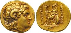 ANCIENT COINS, GREEK COINS, Kingdom of Thrace, Lysimachos (323-281 BC), Gold Stater, 8.31g, 11h. Mint of Kalchedon. Posthumous issue, struck c.205-195 BC. Head of Alexander the Great facing right, dia