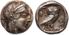 ANCIENT COINS, GREEK COINS, Attica, Athens (c.449-415 BC), Silver Tetradrachm, 16.2g. Eastern imitation. Helmeted head of Athena facing right. Rev. owl standing right, head facing, olive-spray with be