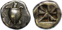 ANCIENT COINS, GREEK COINS, Islands off Attica, Aigina (c.550-500 BC), Silver Stater, 12.08g. Turtle with row of pellets on shell. Rev. Incuse square divided into eight compartments (SNG Lockett 1960;