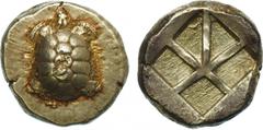 ANCIENT COINS, GREEK COINS, Islands off Attica, Aigina (c.456-431 BC), Silver Stater, 12.28g. Land tortoise, with segmented shell. Rev. Incuse square of skew pattern (S. Milbank, ‘ The Coinage of Aegi