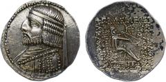 ANCIENT COINS, The David Sellwood Collection of Parthian Coins , Arsaces XVI (78/7-62/1 BC), Silver Tetradrachm, 15.32g, 12h. Minted at Seleucia on the Tigris. Diademed and short bearded bust left, we