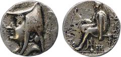 ANCIENT COINS, The David Sellwood Collection of Parthian Coins , Arsaces I (247-211 BC), Silver Drachm, 4.09g, 12h. Minted at Mithradatkart. Diademed and beardless head left in bashlyk, dotted border.
