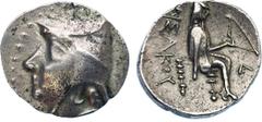 ANCIENT COINS, The David Sellwood Collection of Parthian Coins , Arsaces I (247-211 BC), Silver Drachm, 3.86g, 12h. Minted at Mithradatkart. Diademed and beardless head left in bashlyk, dotted border.