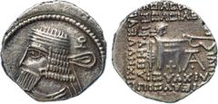 ANCIENT COINS, The David Sellwood Collection of Parthian Coins , Vologases I (c. AD 50-77/8), Silver Drachm, 3.58g, 12h. Minted at Ecbatana. Bust left, with medium, rectangular but tapering beard, hai