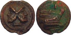 ANCIENT COINS , ROMAN COINS, Anonymous, c.225-217 BC, Æ Aes Grave As, 275.3g. Mint of Rome. Head of bearded Janus on raised disk. Rev. Prow of galley right, I above, all on raised disk (ICC 74; Thurlo