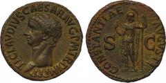ANCIENT COINS , ROMAN COINS, Claudius (AD 41-54), Æ As, 11.13g, 4h. Mint of Rome, struck AD 42. TI CLAVDIVS CAESAR AVG P M TR P IMP P P , bare head facing left. Rev. CONSTANTIAE AVGVSTI, S-C , Constan