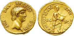 ANCIENT COINS , ROMAN COINS, Nero (AD 54-68), Gold Aureus, 7.61g, 7h. Mint of Rome, struck AD 60-61. NERO CAESAR AVG IMP , head facing right. Rev. PONTIF MAX TR P VII COS IIII P P, EX – SC , Roma, in 