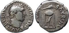 ANCIENT COINS , ROMAN COINS, Vitellius (AD 69), Silver Denarius, 3.13g, 6h. A VITELLI [ VS GERM ] AN IMP TR P , head facing right, laureate. Rev. [ XV V ] IR SACR FAC , tripod surmounted by a dolphin 
