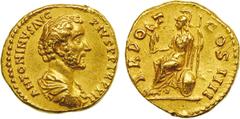 ANCIENT COINS , ROMAN COINS, Antoninus Pius (AD 138-161), Gold Aureus, 7.27g, 5h. Mint of Rome, struck AD 148-149. ANTONINVS PIVS P P TR P XII , bust facing right, draped and cuirassed. Rev. TR POT CO