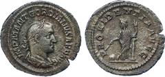 ANCIENT COINS , ROMAN COINS, Gordian II (AD 238), Silver Denarius, 2.48g, 5h. Mint of Rome. IMP M ANT GORDIANVS AFR AVG , bust facing right, laureate, draped and cuirassed. Rev. PROVIDENTIA AVGG , Pro