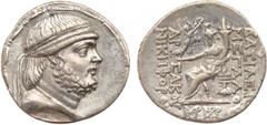ANCIENT COINS, KINGS OF PARTHIA, Parthian Kingdom. Phraates II (132-127 BC). Silver Tetradrachm, 16.22g, Seleukeia on the Tigris, c.129 BC. Diademed bust of Phraates II right. Rev. Male deity seated l