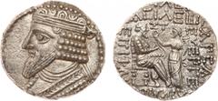 ANCIENT COINS, KINGS OF PARTHIA, Parthian Kingdom. Gotarzes II (c. AD 44-51). Billon Tetradrachm, 13.67g, Seleukeia on the Tigris, 360 SE (AD 48/9). Diademed bust of Gotarzes II left. Rev. King seated
