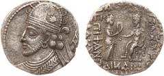 ANCIENT COINS, KINGS OF PARTHIA, Parthian Kingdom. Pakoros I (c. AD 78-120). Billon Tetradrachm, 13.59g, Seleukeia on the Tigris, 404 SE (AD 92/3). Bust of Pakoros I left, wearing tiara with upward ea