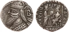 ANCIENT COINS, KINGS OF PARTHIA, Parthian Kingdom. Vologases IV (c. AD 147-191). Billon Tetradrachm, 13.90g, Seleukeia on the Tigris, 465 SE (AD 153/4). Bust of Vologases IV left, wearing tiara, B beh