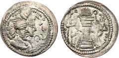 ANCIENT COINS, KINGS OF SASANIA, Sasanian Kingdom. Varhran (Bahram) II (AD 276-293). Silver Obol, 0.63g. Jugate busts Varhran II, wearing winged crown with korymbos, and his queen, wearing kolah with 
