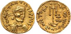 ANCIENT COINS, BYZANTINE, Constantine IV Pogonatus (AD 668-685). Gold Tremissis, 1.40g, u ncertain Italian mint. d N CONSTANTIN X S P P AG , diademed, draped and cuirassed bust of Constantine IV right