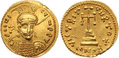 ANCIENT COINS, BYZANTINE, Constantine IV Pogonatus (AD 668-685). Gold Solidus, 4.27g, p ossibly Naples, 681-685. P OCNS-TA-N PP A , helmeted and cuirassed bust of Constantine IV facing slightly right,