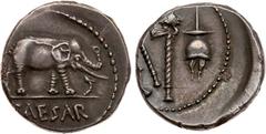 ANCIENT & MEDIEVAL COINS, Julius Caesar (49-48 BC). Silver Denarius, 3.95g, Military mint travelling with Caesar. CAESAR in exergue, elephant advancing right, trampling horned serpent. Rev. Pontifical