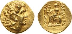 ANCIENT COINS, ANCIENT GREEK, Kingdom of Pontos, Mithradates VI Eupator (c.120-63 BC). Gold Stater, 8.27g, 12h. In the name and types of Lysimachos. Mint of Kallatis, struck during the first Mithradat