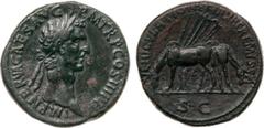 ANCIENT COINS, ROMAN, Nerva (AD 96-98). AE Sestertius, 24.89g, 6h. Mint of Rome, struck AD 97. IMP NERVA CAES AVG PM TR P COS III P P , laureate head facing right. Rev. VEHICVLATIONE ITALIAE REMISSA (