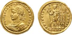 ANCIENT COINS, ROMAN, Constantius II (AD 337-361). Gold Solidus, 4.36g, 6h. Mint of Constantinople, struck as Caesar, AD 336-337. FL IVL CONSTANTIVS NOB CAES , laureate, draped and cuirassed bust faci