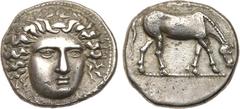 Ancient Coins, ANCIENT GREEK COINS Thessaly, Larissa. Silver Drachm (5.88 g), ca. 405/0-370 BC. Head of the nymph Larissa facing slightly right, hair bound with ampyx. Rev. [LARIS], horse grazing righ