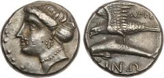 Ancient Coins, ANCIENT GREEK COINS Paphlagonia, Sinope. Silver Drachm (4.90 g), ca. 330-300 BC. Agreos, magistrate. Head of nymph left, hair bound in sakkos. Rev. [S]INW, sea-eagle left on back of dol