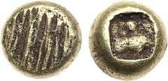 Ancient Coins, ANCIENT GREEK COINS Ionia, Uncertain mint. Electrum 1/12 Stater (1.17 g), ca. 650-600 BC. Lydo-Milesian standard. Flattened and striated surfaces. Rev. Quadripartite incuse square punch