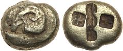 Ancient Coins, ANCIENT GREEK COINS Ionia, Uncertain mint. Electrum Stater (13.82 g), ca. 625-600 BC. Milesian standard. Ram’s head left. Rev One large incuse punch flanked by two smaller punches, all 
