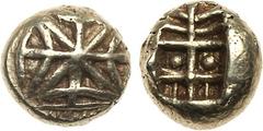 Ancient Coins, ANCIENT GREEK COINS Ionia, Uncertain mint. Electrum Hekte (2.24 g), ca. 625-600 BC. Lydo-Milesian standard. Elaborate geometric pattern resembling a star composed of a cross centered up