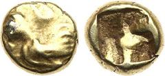 Ancient Coins, ANCIENT GREEK COINS Ionia, Uncertain mint. Electrum 1/12 Stater (1.26 g), 6th century BC. Lydo-Milesian standard. Siren standing left. Rev. Quadripartite incuse square. (Gemini VI, 159,
