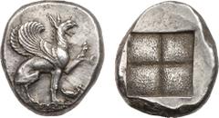 Ancient Coins, ANCIENT GREEK COINS Ionia, Teos. 450-425 BC Silver Stater (11.74g). Griffin seated to right, raising its left foreleg, both wings displayed, swan on right. Rev. Quadripartite incuse squ
