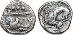 Ancient Coins, ANCIENT GREEK COINS Phoenicia, Byblos. ‘Ozba’al. Silver Shekel (13.15 g), ca. 400-365 BC. ‘Z (in Phoenician) between galley and tail of hippocamp, three hoplites on galley with prow ter