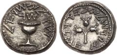 Ancient Coins, ANCIENT GREEK COINS Judaea, The Jewish War. Silver Shekel (13.82 g), 66-70 CE. Jerusalem, year 3 (68/9 CE). ‘Shekel of Israel’ (Paleo-Hebrew), ritual chalice with pearled rim, the base 