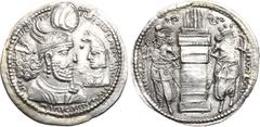 Ancient Coins, ANCIENT GREEK COINS Sasanian Kingdom. Varhran II. Silver Drachm (4.09 g), AD 276-293. Confronted busts of Varhran I right, wearing winged crown with korymbos, and Prince 3 left, wearing