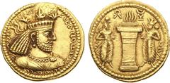 Ancient Coins, ANCIENT GREEK COINS Sasanian Kingdom. Narseh. Gold Dinar (7.45 g), AD 293-303. Bust of Narseh right, wearing crown with arcades, three foliate branches, and korymbos; hair in single gro