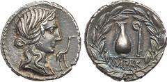 Ancient coins, ROMAN REPUBLIC Q. Caecilius Metellus Pius. Silver Denarius (3.81 g), 81 BC. Military mint with Sulla’s army in northern Italy. Diademed head of Pietas right; to right, stork standing ri