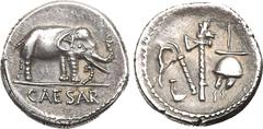 Ancient Coins, ROMAN IMPERATORIAL PERIOD Julius Caesar. Silver Denarius (3.89 g), 49-48 BC. Military mint traveling with Caesar. CAESAR in exergue, elephant advancing right, trampling horned serpent. 