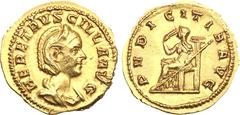 Ancient Coins, ROMAN EMPIRE Herennia Etruscilla. Gold Aureus (4.56 g), Augusta, AD 249-251. Rome, under Trajan Decius, AD 250. HER ETRVSCILLA AVG, diademed and draped bust of Herennia Etruscilla right