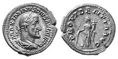ROMAN COINS IMPERIAL COINAGE MAXIMINUS I THRAX, 235-238 No.: 203 Estimation: $ 200 d=23 mm MAXIMINUS I THRAX, 235-238. Denarius, about 236-238. AR 3.32 g. MAXIMINVS PIVS AVG GERM Laureate, draped and 