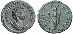 ROMAN COINS ROMAN EMPIRE MAGNIA URBICA, his wife. Antoninianus, Lyon, 284 No.: 341 Estimate: $ 530 d=22 mm AE 4.16 g. MAGNIA VRBICA AVG Draped, diademed bust r., crescent over shoulders. Rev. VENVS G-