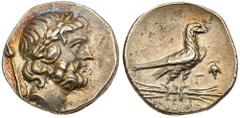 Lycia, Oinoanda. Silver Didrachm (8.36 g), ca. 200 BC. Laureate head of Zeus right, scepter at shoulder. rev. [O]INOAN/[ΔEωN] in two lines in exergue, eagle standing right on winged thunderbolt; in ri
