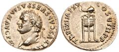 Titus. Silver Denarius (3.54 g), AD 79-81. Rome, AD 80. [IMP] TITVS CAES VESPASIAN AVG P M, laureate head of Titus left. rev. TR P IX IMP XV COS VIII P P, tripod surmounted by dolphin right. RIC 129; 