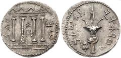 Ancient Judea Judaea, Bar Kokhba Revolt. Silver Sela (14.29 g), 132-135 CE. Undated, attributed to year 3 (134/5 CE). 'Simon' (Paleo-Hebrew), tetrastyle façade of the Temple of Jerusalem; show bread t